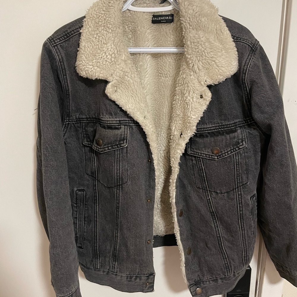 Balenciaga Black Denim Jacket with Cream Lining
